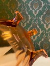 Bygdin trebeint kompottskål i rosa lakserødt pressglass - Hadeland Glassverk 1930 tallet thumbnail