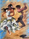 Flamenco dansere kitsch dekor oljemaleri på plate - 1960 tallet thumbnail