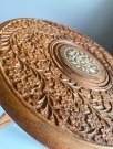 Rundt sammenleggbart håndlaget orientalsk rustikk lite side/ plante/ lampebord i edel heltre/ teak - India thumbnail