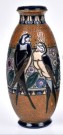 Art Deco Jugend AMPHORA Bohemia vase i glasert keramikk fuglemotiv - Czecho-Slovakia Tsjekkia 1920 tallet thumbnail