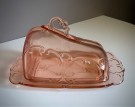 Osteklokke i rosa transparent pressglass art.nr 40893 - VEB SACHSENGLAS OTTENDORF Germany Tyskland 1950/60 tallet thumbnail