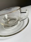 Te/ kaffeservice i klart Depression pressglass med gullkant - Jeannette Glass Company/ Corporation USA 1930/40 tallet thumbnail