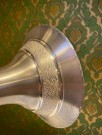 Skål i rosa swirl spettet kunstglass med stett i tinn - TRE BOCKAR HUDIKSVALL Sweden Sverige 1988 thumbnail