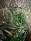 Stor dessert/ serveringsskål/ bolle i grønt transparent uranium pressglass thumbnail
