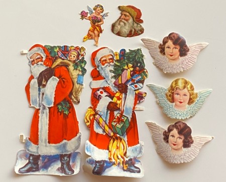 Lott 7 stk glansbilder med nisse/ engle/ jule motiv 1920-1960