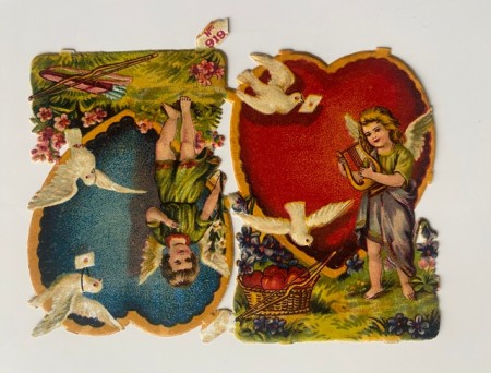 Antikke Viktorianske glansbilder romantisk/ fugle/ englemotiv 1890-1910 tallet