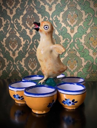 Påskedekor kylling eggeholder eggefat eggoppsats i håndmalt keramikk