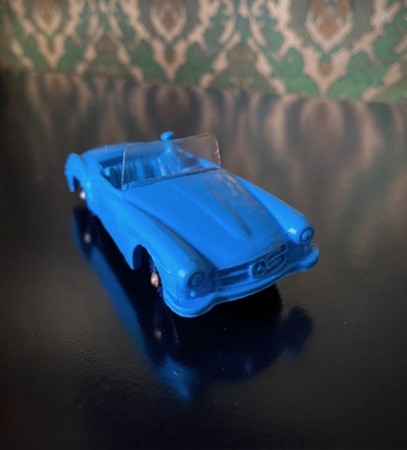 Tomte bil Mercedes Benz 190 SL blå modellbil vinylplast No. 750/11 Åsmund Lærdal Stavanger Norway Norge 1962-1978