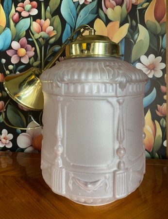 Måneskinnslampe taklampe rosa frostet glass med relief mønster