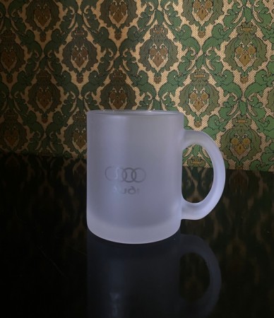 Reklame AUDI bil kaffekopp/ krus/ mugge i frostet matt glass