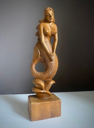 Havfrue Mermaid akt figur/ skulptur i heltre/ edeltre