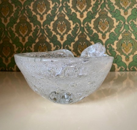 Etikettmerket skål i klart transparent kunstglass Murano Italia