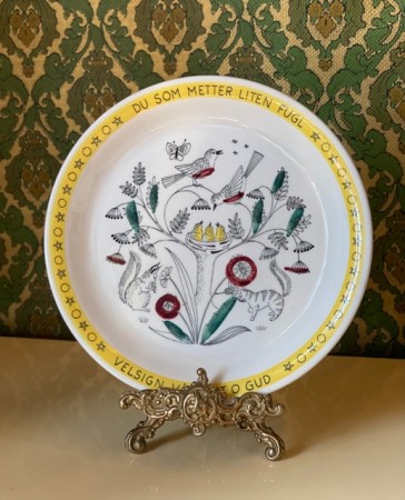 Du som metter liten fugl barneservice flat tallerken - Stavangerflint 1960/ 70 tallet