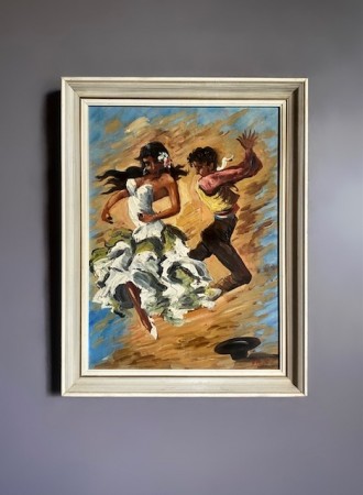 Flamenco dansere kitsch dekor oljemaleri på plate - 1960 tallet