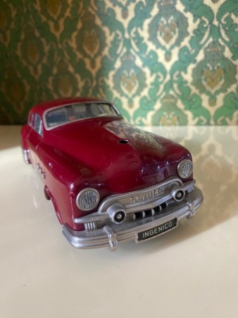 Schuco Patent Ingenico burgunder rød batteridrevet modellbil med henger 5311/ 5330 Tyskland Germany 1950-tallet