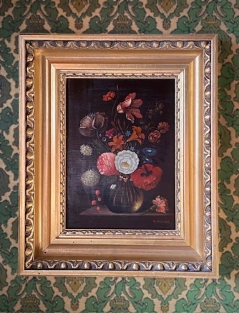 Floral Stilleben blomstermotiv oljemaleri på plate Müller 1900-tallet