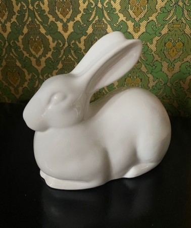 Stor hvit kanin/harefigur glasert steingods borddispenser Sia 1990-tallet
