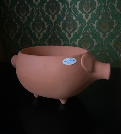 Skål gris i uglasert keramikk terrakotta Lisa Larson Design Steningen Uppsala Sverige Sweden