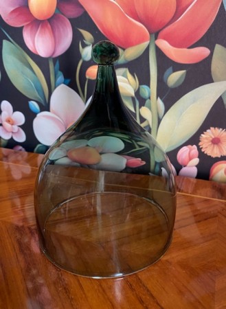 Liten osteklokke grønnfarget glass Benny Motzfeldt Hadeland glassverk Norway 1960-tallet