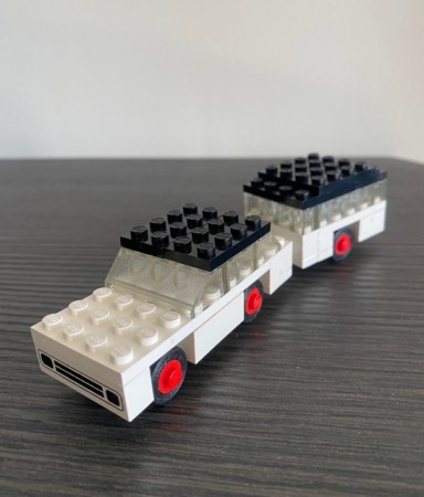LEGO System Camper-sett hvit campingbil Legoland 623 i original eske og byggeinstruksjon lansert 1970