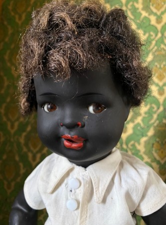 Antikk afro sovedukke med flirteøyne 134 - König & Wernicke Germany Tyskland 1930 tallet