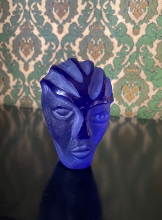 Kunstfigur hode byste skulptur glassfigur i blått frostet glass Magnor Norge