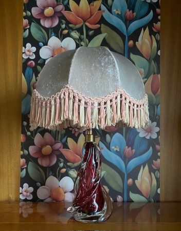 Bordlampe med skjerm håndlaget rosa klart kunstglass Murano Italia 1960/70-tallet