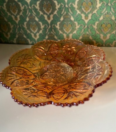 Stort fat/ skål i orange Luster/ Karnevalsglass