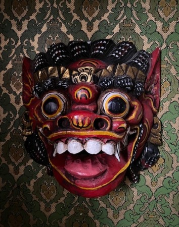 Håndlaget stor Indonesisk dragemaske veggmaske i malt tre