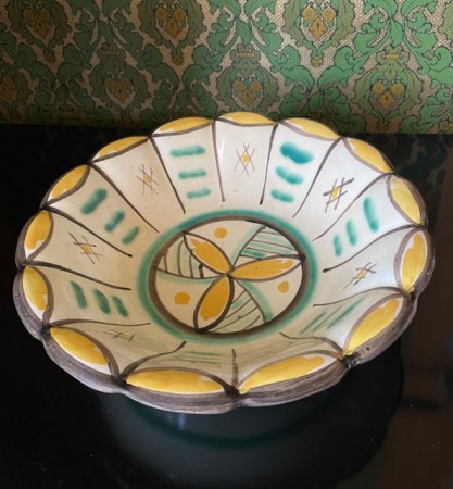 Antikk Art Deco håndmalt bolle/ fat/ skål i keramikk - Theodor Friestad Egersunds Fayance Norway Norge 1930/40 tallet