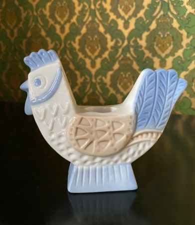Farmhouse art deco design hane/ høne/fugl lysestake i porselen