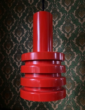 Rød taklampe lampependel pendant Bision Norge 1970-tallet