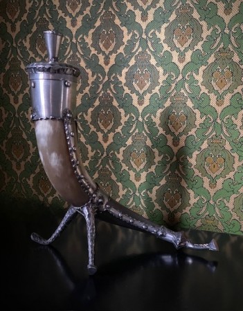 Drikkebeger drikkehorn i hornbein og tinnbeslag pewter Terne Tinn Norway Norge 1960/70-tallet