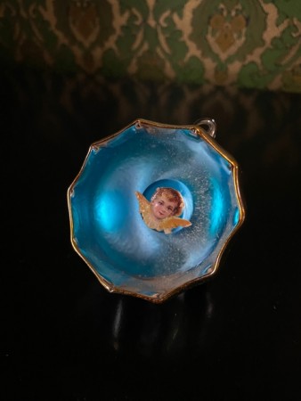 Juletrepynt ornament julekule med speil engledekor 1950/60-tallet