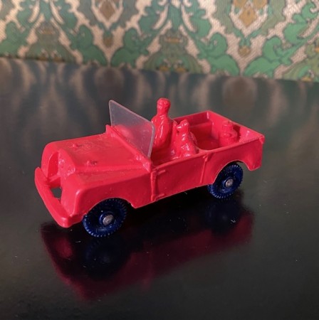 Tomte bil Land Rover rød modellbil vinylplast No. 750/18 Åsmund Lærdal Stavanger Norway Norge 1963-1978