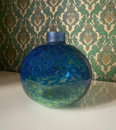 Stor kulevase grønt/ blått kunstglass - Benny Motzfeldt Randsfjord Glassverk Norge 1960 tallet