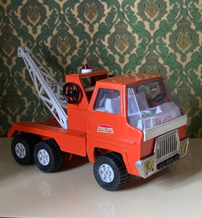 Sanson Junior stor orange kranbil modellbil i metall - Tonka Rico ESPANA Spain Spania 1970-tallet