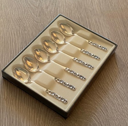 TELESØLV mokkaskje teskje sølvskje 830S med original eske